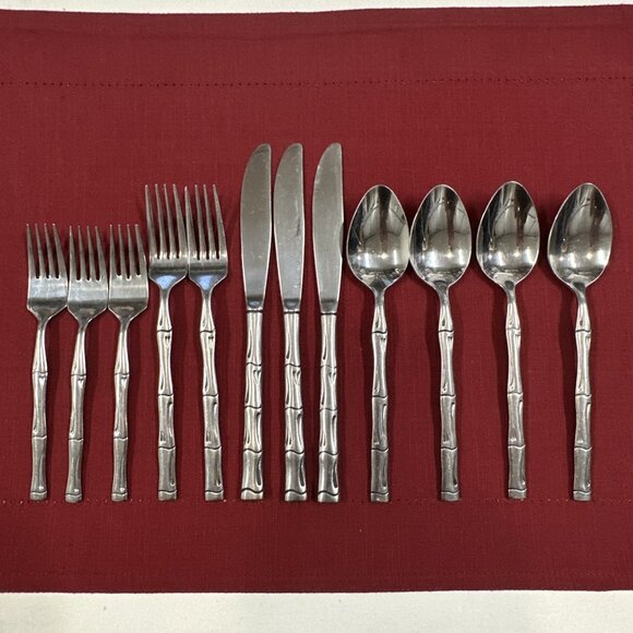 Lot of 12 Rogers Stainless Flatware Bamboo Style Pattern Korea Mid Century - Picture 9 of 16